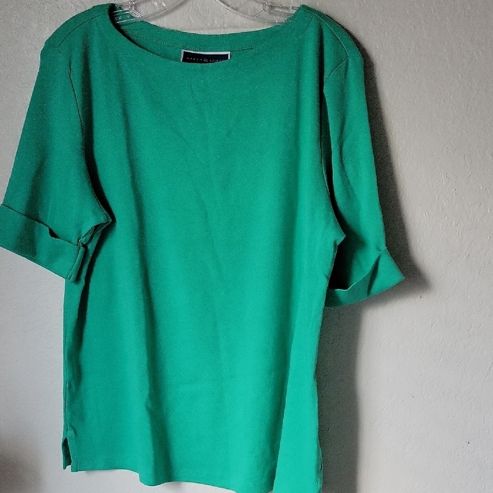 Karen Scott Green Boxy Short Sleeve Tee 100% Cotton Size PXL
